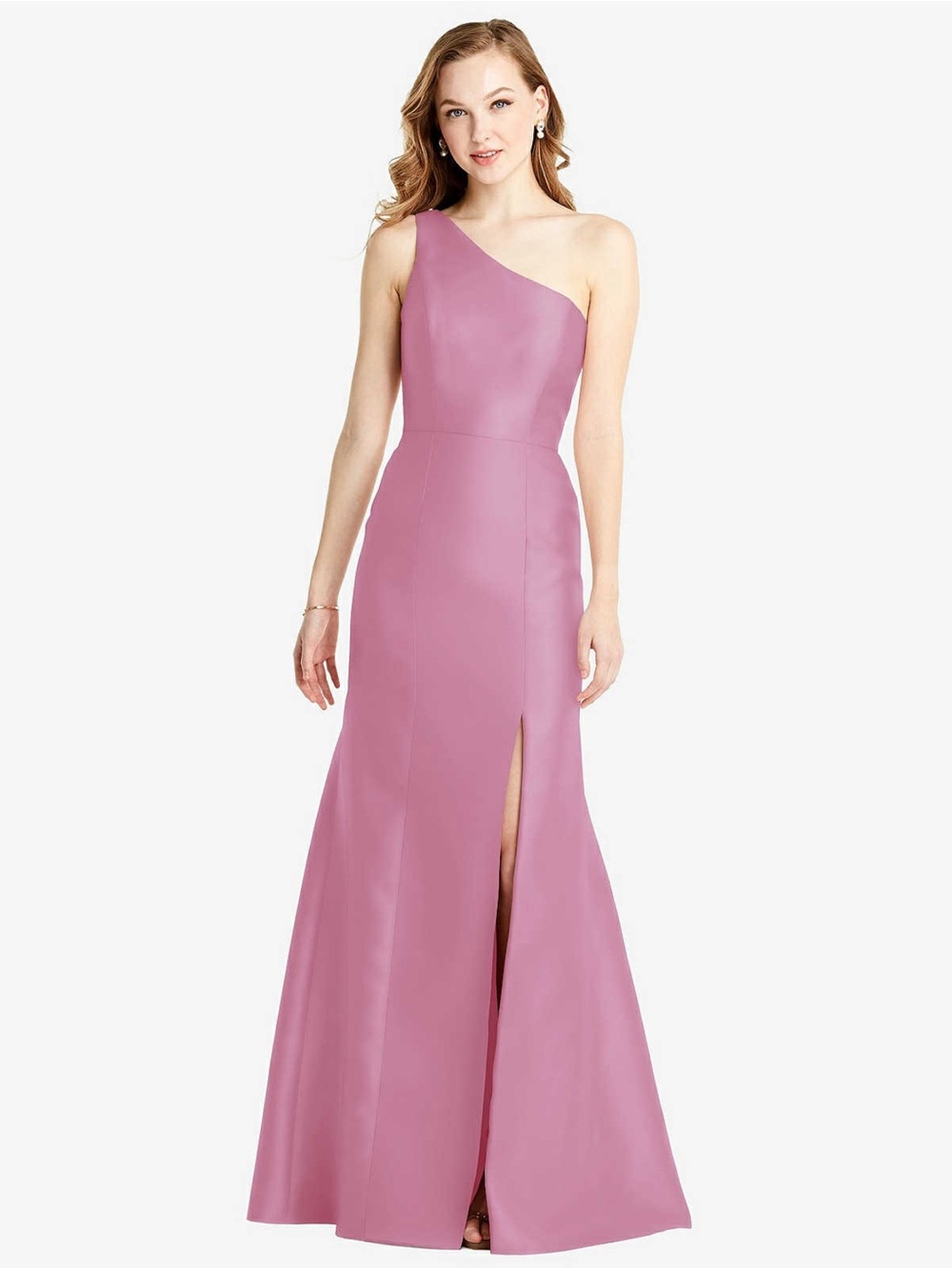 Dessy Collection One-Shoulder Evening Gown in Dusty Rose